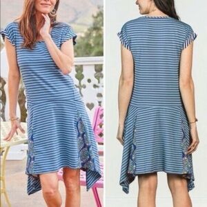 Matilda Jane Blue Striped Asymmetrical Dress walkabout size large